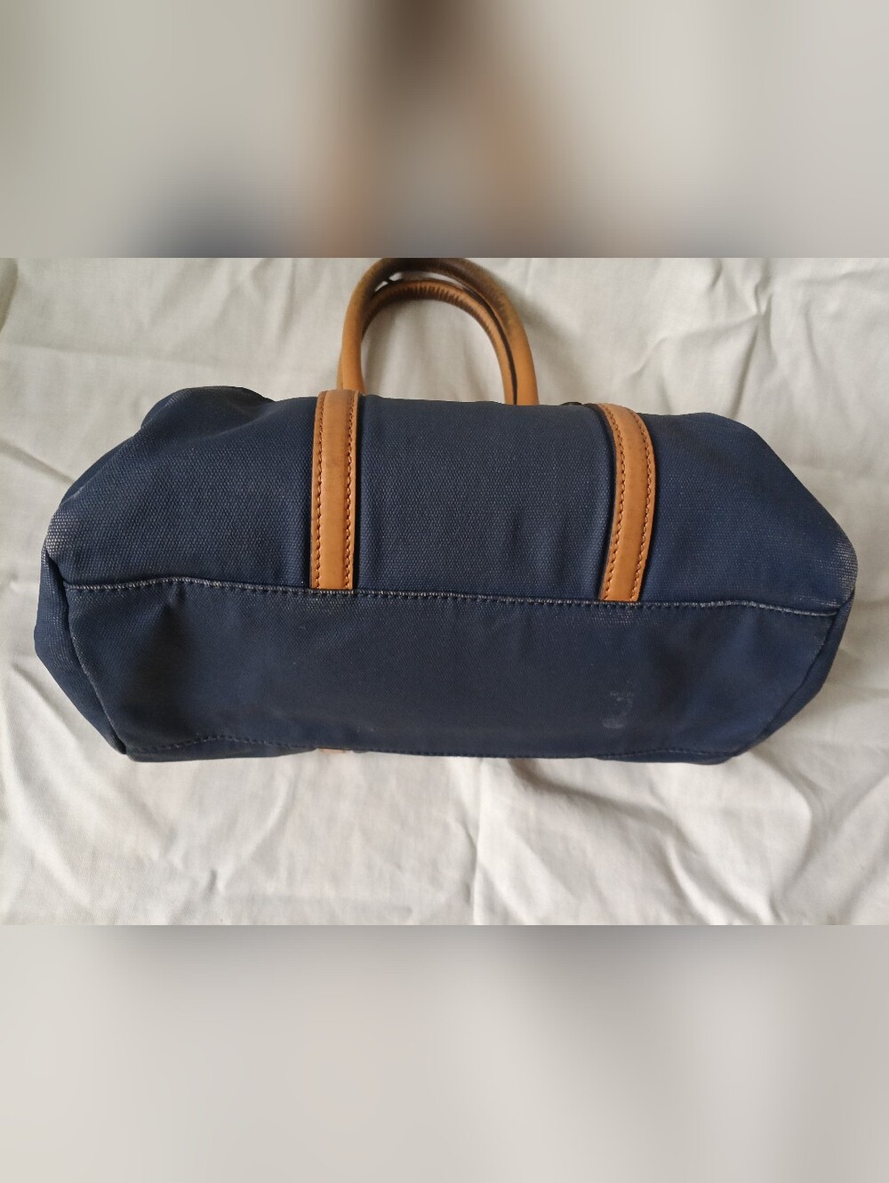 Tory Burch Navy Canvas & Natural Raffia Satchel - Picture 7 of 16